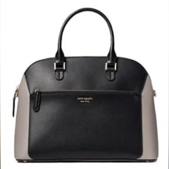 kate spade Handbags - NWT KATE SPADE Louise Medium Dome Satchel Leather Black Taupe w/ Dust Bag